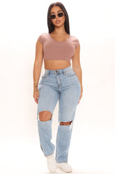 What The Split Ripped Straight Leg Jeans - Light Blue Wash Ins Street